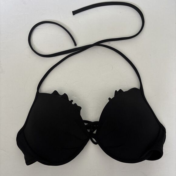 Victorias Secret Black Push-up String Bikini Top Size 34C NWOT - Picture 1 of 4
